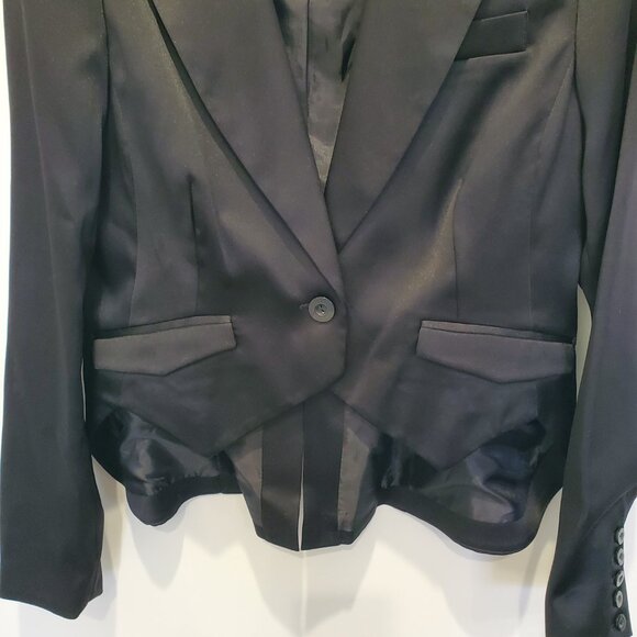Kensie Black Satin Fitted Tuxedo Lined Blazer with Tails  M/L - Picture 11 of 16